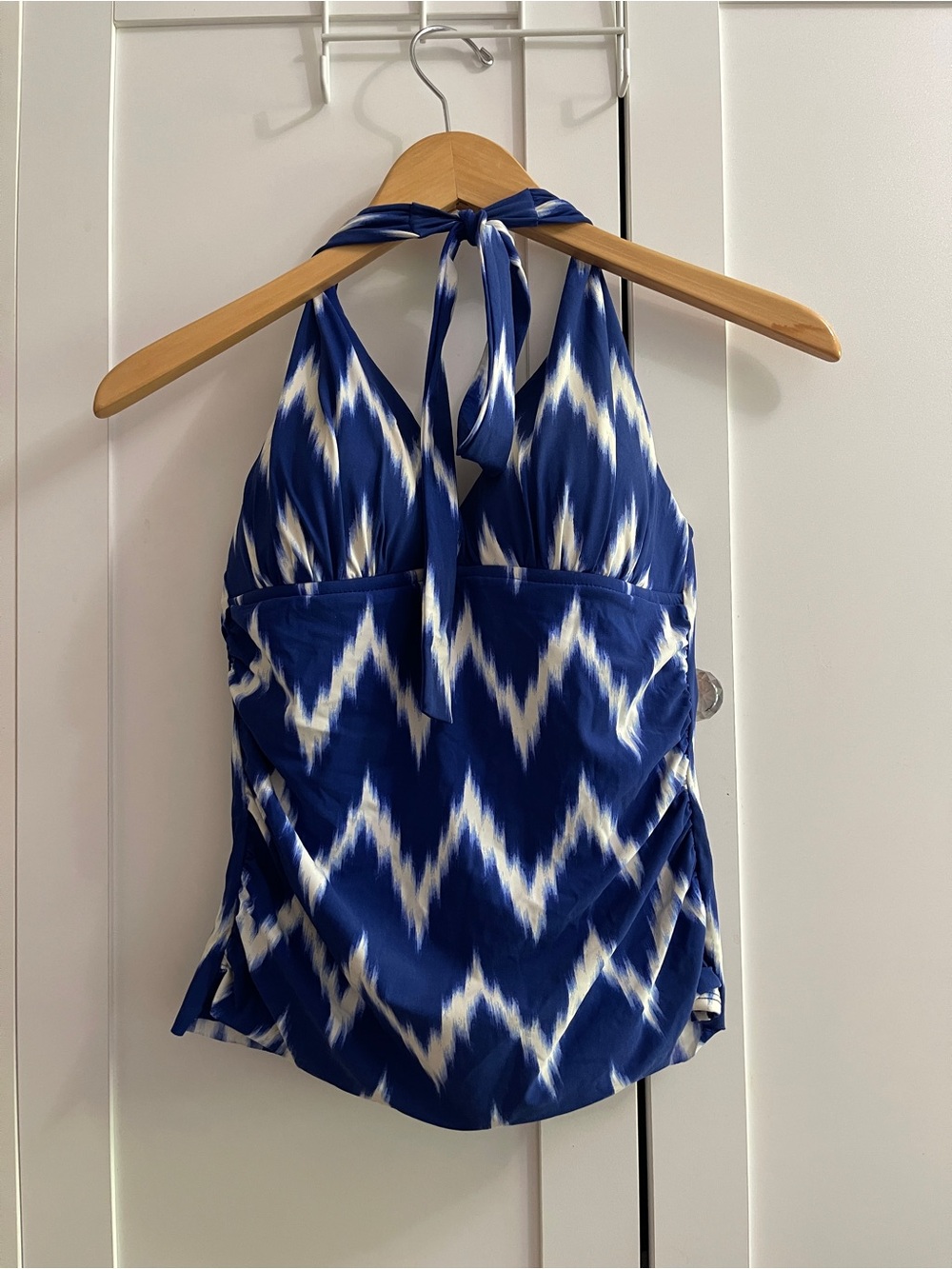 La Blanca Blue and White Chevron Halter Tank